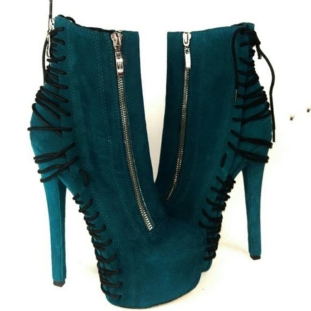 Blue Teal boots Platform Suede leather lace Zigi NY Suspend - Picture 2 of 9